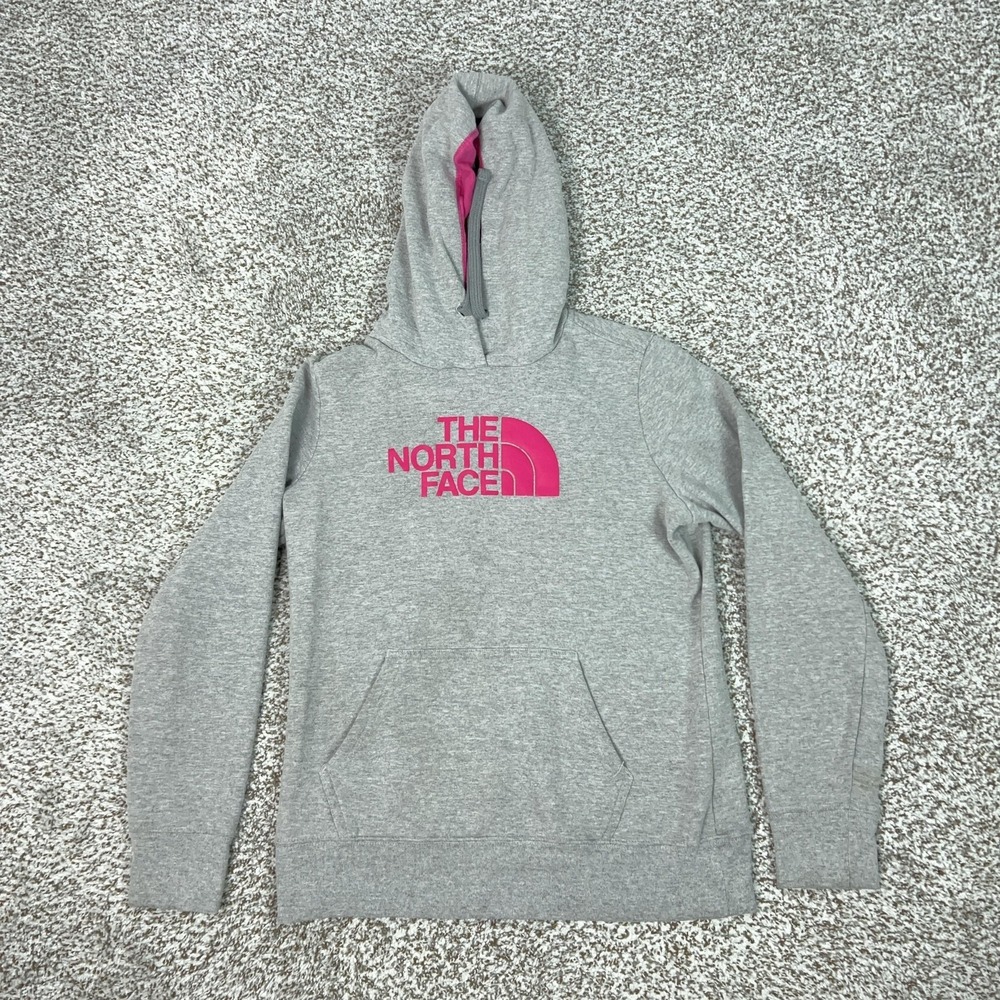 North Face Hoodie Womens Medium Gray Pullover Fleece Logo Sweatshirt Outdoor